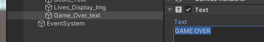 updated object in the Canvas collection, with new “GAME OVER” text